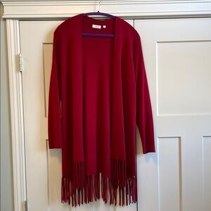 Laura Red Long Cardigan with Fringe